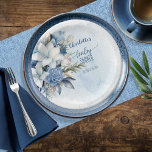 Elegant Blue Winter Floral Boy Baby Shower Paper Plate<br><div class="desc">Elegant modern, blue and white winter floral design boy Baby Shower design. Features handwritten-look script text as well as sans serif style all-cap and upper and lower case text styles in a crisp winter blue to pair perfectly with the blue and white poinsettia floral bouquet. Perfect for planning a stylish...</div>