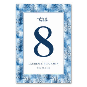 Elegant Blue Winter Pine Trees Table Number