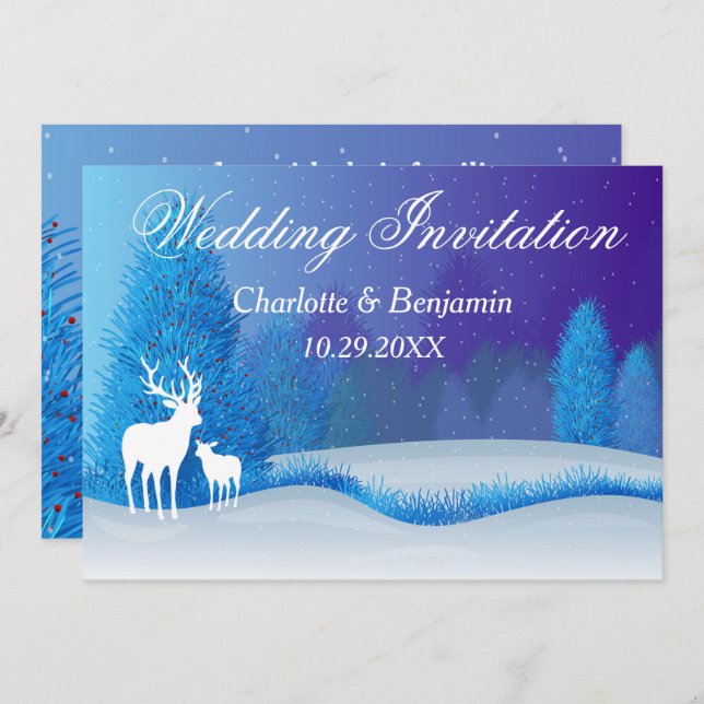 Elegant Blue Winter Snow Landscape  Wedding  Invit Invitation (Front/Back)