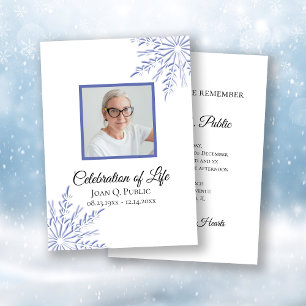 Elegant Blue Winter Snowflakes Celebration of Life Invitation