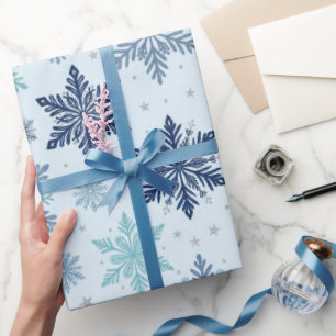 Elegant Blue Winter Snowflakes Christmas Pattern Wrapping Paper