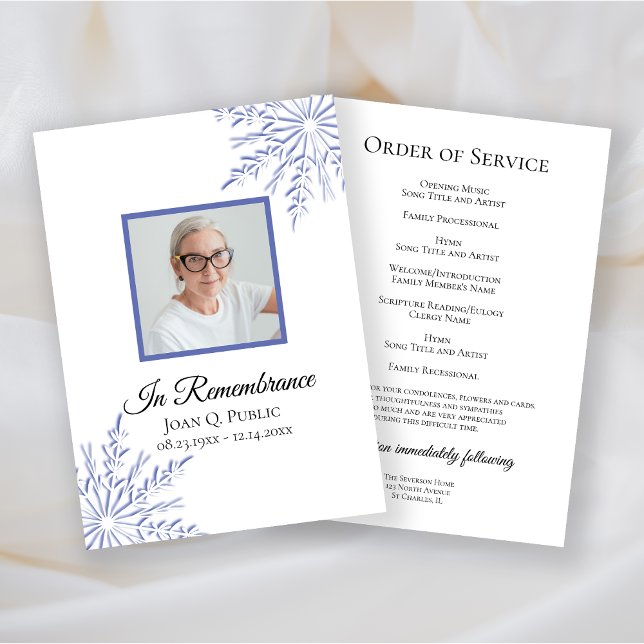 Elegant Blue Winter Snowflakes Funeral Service Program (Creator Uploaded)