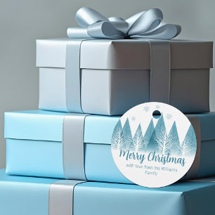 Elegant Blue Winter Trees Custom Christmas Party Favour Tags