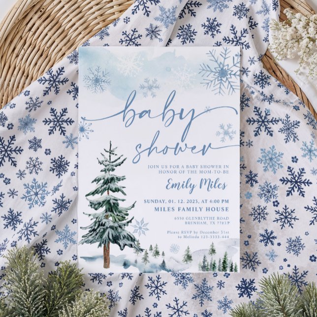 Elegant Blue Winter Wonderland Baby Shower Invitation (Creator Uploaded)