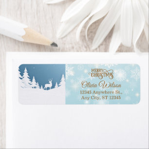 Elegant Blue Winter Wonderland Deer Christmas Return Address Label