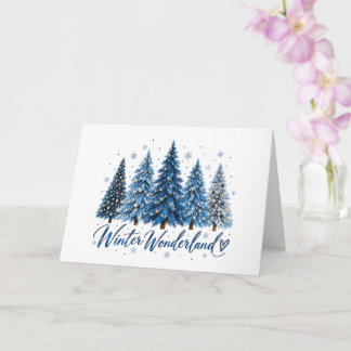 Elegant Blue Winter Wonderland Pine Trees Holiday  Card