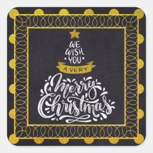 Elegant Blue with Gold Foil Dots Merry Christmas Square Sticker