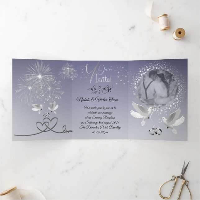 elegant blue with silver purine Tri-Fold invitation (Inside)
