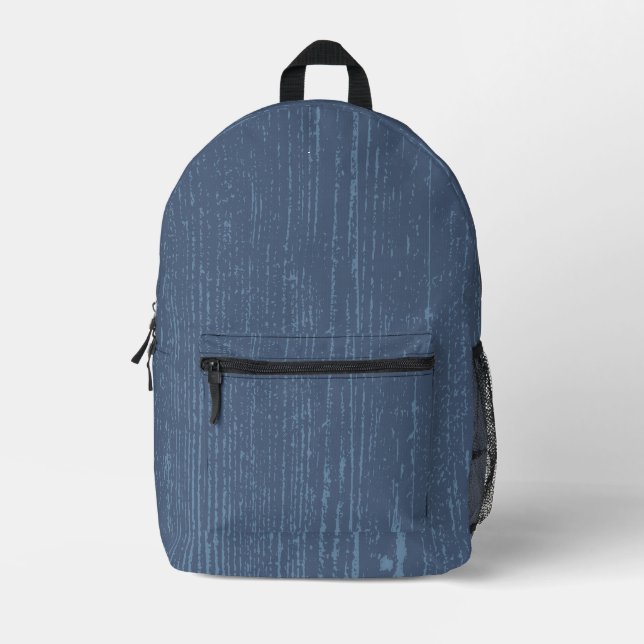 Elegant Blue Wood Grain Printed Backpack (Front)