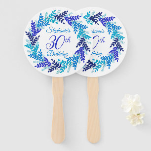 Elegant Blue Wreath 30th Birthday Hand Fan
