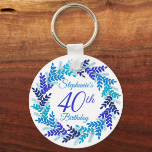 Elegant Blue Wreath 40th Birthday Keychain