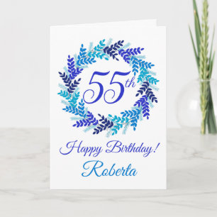 Elegant Blue Wreath 55th Birthday Card