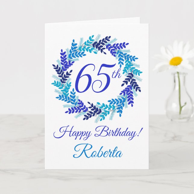 Elegant Blue Wreath 65th Birthday Card (Small Plant)