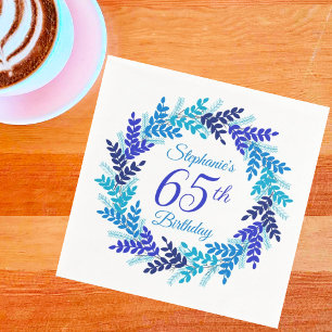 Elegant Blue Wreath 65th Birthday Napkin