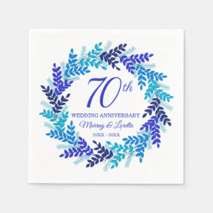 Elegant Blue Wreath 70th Anniversary Party Napkins