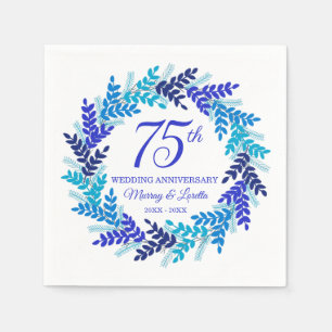 Elegant Blue Wreath 75th Anniversary Party Napkins