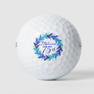 Elegant Blue Wreath 75th Birthday Golf Balls