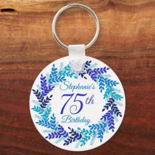 Elegant Blue Wreath 75th Birthday Key Ring