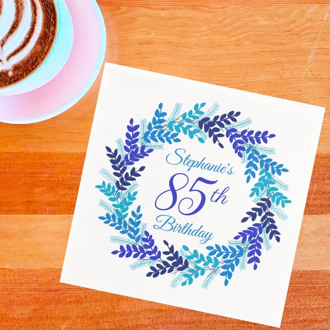 Elegant Blue Wreath 85th Birthday Party Napkin (Creator Uploaded)