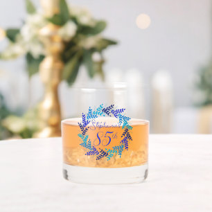 Elegant Blue Wreath 85th Birthday Party Whiskey Glass