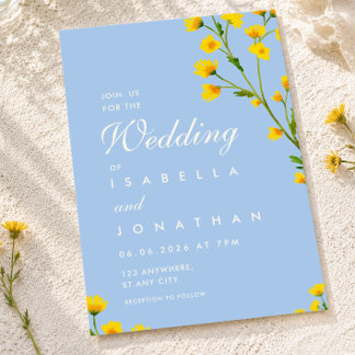 Elegant blue & Yellow floral wildflowers wedding I Invitation