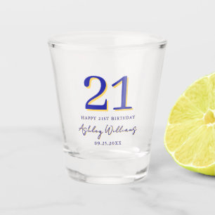 Elegant Blue Yellow Modern 21st Birthday Shot Glass