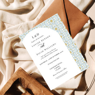 Elegant Blue & Yellow Modern Classic Wedding Invitation