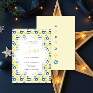 Elegant Blue Yellow Stars Of David Watercolor Invitation