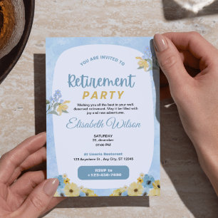 Elegant Blue & Yellow Watercolor Floral Retirement Holiday Card