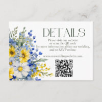 Elegant Blue Yellow Wildflowers Wedding Details QR