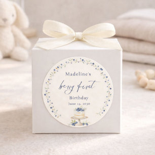 Elegant Blueberry Berry First Birthday Classic Round Sticker