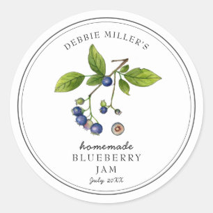 Elegant Blueberry on White Jam jar Classic Round Sticker