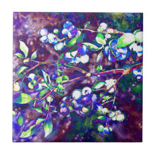 Elegant blueberry watercolor painting  ceramic tile