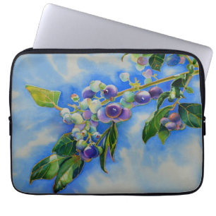 Elegant blueberry watercolor painting laptop sleeve