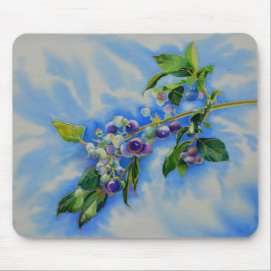 Elegant blueberry watercolor painting mouse pad