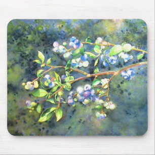 Elegant blueberry watercolor painting mouse pad