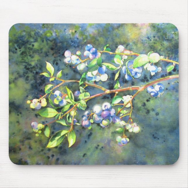 Elegant blueberry watercolor painting mouse pad (Front)