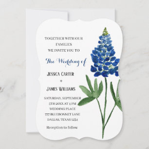 Elegant Bluebonnet Texas Watercolor Floral Wedding Invitation