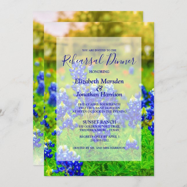 Elegant Bluebonnets Floral Photo Rehearsal Dinner Invitation (Front/Back)