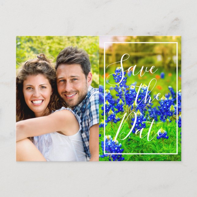 Elegant Bluebonnets Spring Photo Save The Date Announcement Postcard (Front)