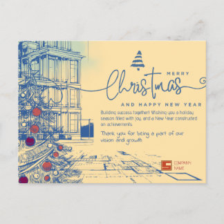 Elegant Blueprint Christmas and Architecture Holiday Postcard