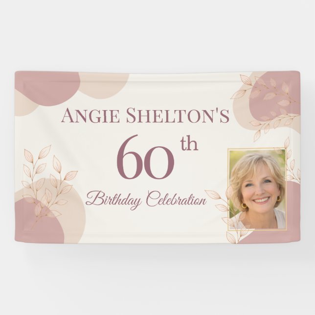 Elegant Blush 60th Birthday Photo Celebration  Banner (Horizontal)