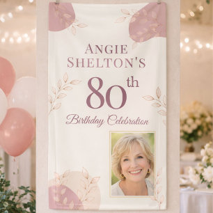 Elegant Blush 80th Birthday Photo Celebration  Banner