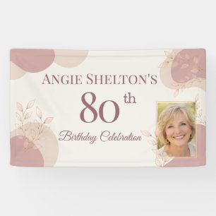 Elegant Blush 80th Birthday Photo Celebration  Banner