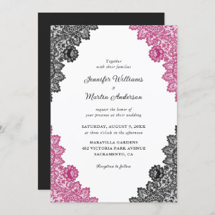 Elegant Blush and Black Floral Lace Wedding Invitation