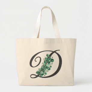 Elegant Blush and Burgundy Floral Monogram Initial Large Tote Bag
