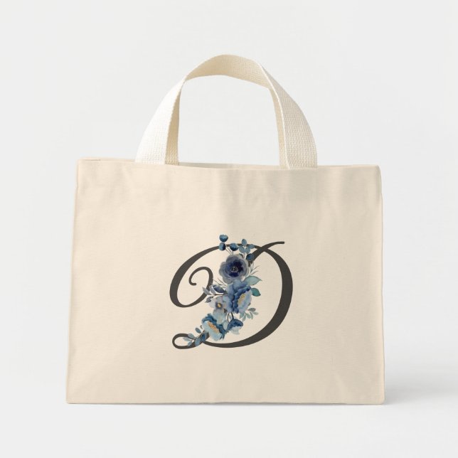 Elegant Blush and Burgundy Floral Monogram Initial Mini Tote Bag (Front)