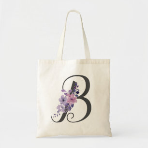 Elegant Blush and Burgundy Floral Monogram Initial Tote Bag