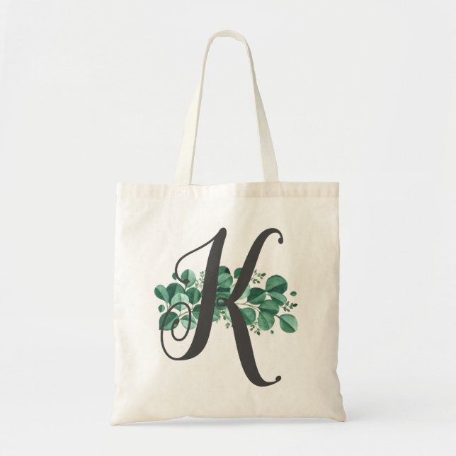Elegant Blush and Burgundy Floral Monogram Initial Tote Bag (Front)