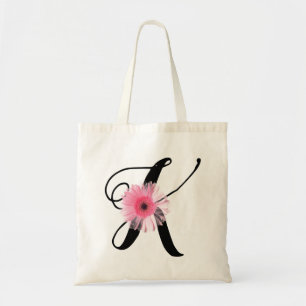Elegant Blush and Burgundy Floral Monogram Initial Tote Bag